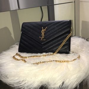 Authentic YSL  Matelasse Monogram Black and Gold